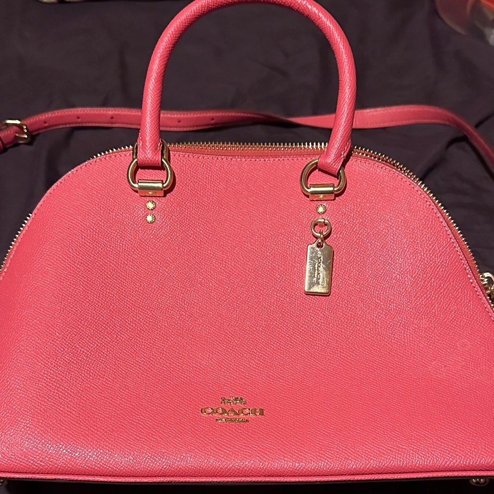 Coach Pink Leather Satchel with Gold Accents